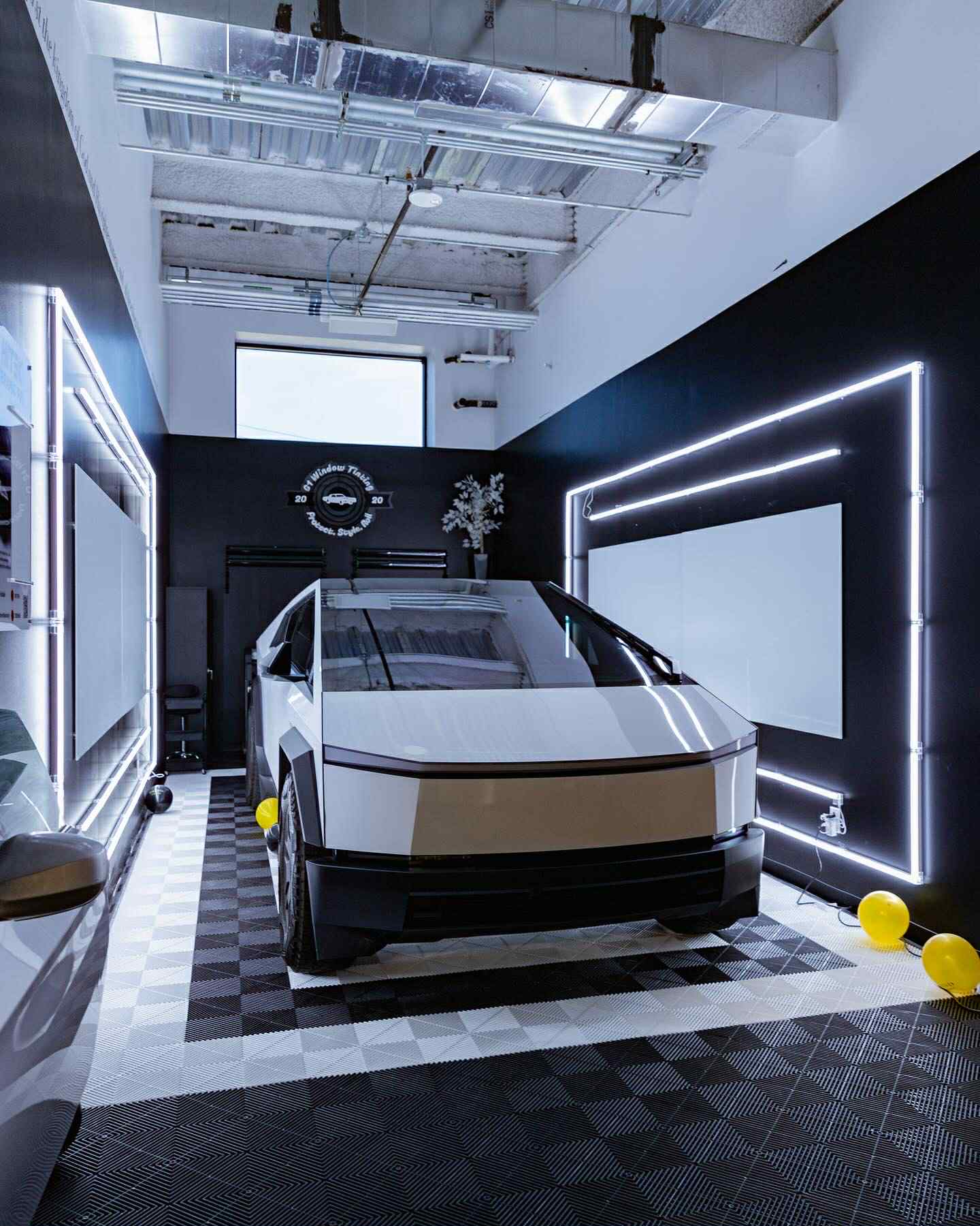 Tesla Cybertruck with professional window tinting installation at G1 Window Tinting